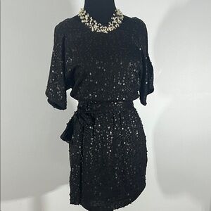 Elegant Black Cold Shoulder Sequin Dress